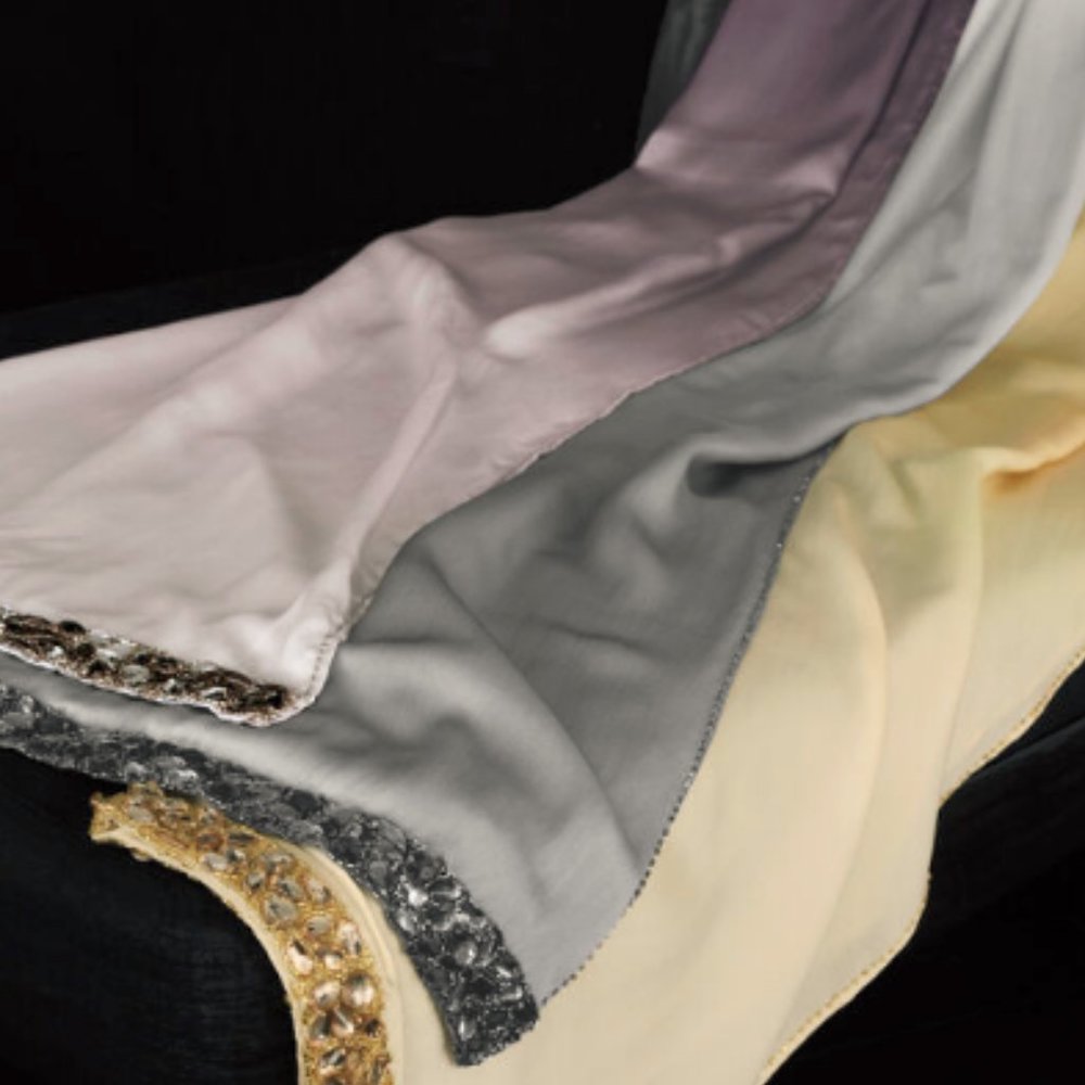 NWT Donna Karan Modern Classics Jeweled Ombre Silk Bed Scarf, Mercury Silvr/Gray